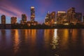 Austin Texas skyline cityscape downtown. USA Austin city. Night sunset city. Reflection in water. Royalty Free Stock Photo