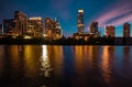 Austin Texas skyline cityscape downtown. USA Austin city. Night sunset city. Reflection in water. Royalty Free Stock Photo