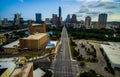 Austin Texas sunrise Looking down Congress Avenue Frost Bank Tower and Texas Capitol in view Royalty Free Stock Photo