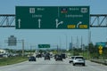 Austin, Texas, U.S - April 5, 2024 - The signs on state highway 71 West to Llano and exit towards 183 North to Lampasas