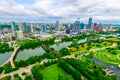 Austin , Texas , USA green nature meets city aerial drone view above modern downtown skyline cityscape architecture and patterns