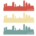 Austin Texas USA Skyline Silhouette City Stamp Vector Color Vintage Set Logo Clip Art.