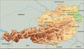 High detailed Austria physical map with labeling.