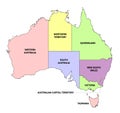 Australia administrative map with states. Colored. Vector