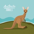 Australia animals poster with kangaroo outdoor scene in colorful silhouette