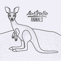 Australia animals poster with kangaroo outdoor scene in monochrome silhouette