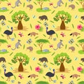 Australia background. Australian animals seamless pattern. Colored seamless pattern, australian animals, birds and