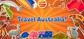 Australia banner design. Australian traditional sticker symbols and objects