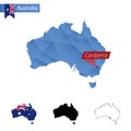 Australia blue Low Poly map with capital Canberra