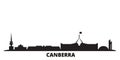 Australia, Canberra city skyline isolated vector illustration. Australia, Canberra travel black cityscape