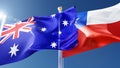 australia and chile flag waving in the wind against a blue sky. australian, chile national symbols 3d rendering Royalty Free Stock Photo