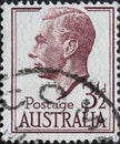 AUSTRALIA-CIRCA 1951 : A post stamp printed in Australia showing a portrait of King George VI 1895-1952