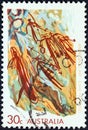 AUSTRALIA - CIRCA 1971: A stamp printed in Australia from the `Aboriginal Art` issue shows a cave painting, circa 1971.
