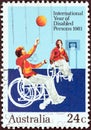 AUSTRALIA - CIRCA 1981: A stamp printed in Australia shows Wheelchair basketball game, circa 1981.