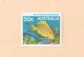 A stamp printed in Australia shows a Blue-lined Surgeonfish, circa 1980