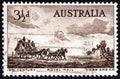 AUSTRALIA - CIRCA 1955: A stamp printed in Australia shows Cobb & Co. Coach from etching by Sir Lionel Lindsay, circa 1955.