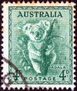 AUSTRALIA - CIRCA 1937: A stamp printed in Australia shows a koala, circa 1937.