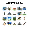 Australia Continent Landscape Icons Set Vector