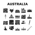 Australia Continent Landscape Icons Set Vector