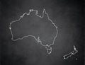 Australia continent map New Zealand, blackboard school chalkboard background blank