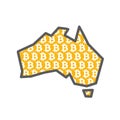 Australia country map with bitcoin crypto currency logo