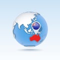 Australia - country map and flag located on globe, world map. Royalty Free Stock Photo