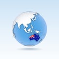 Australia - country map and flag located on globe, world map. Royalty Free Stock Photo