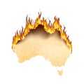 Australia country silhouette is on fire, australia`s wildfire concept