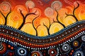 Australia culture art with river and tortoise, sea life. Aboriginal style painting. Generative Ai Royalty Free Stock Photo