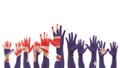 Australia day, Australian democratic election vote concept with national flag on people open palm hands raising in the air