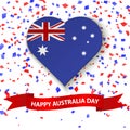 Australia Day background. Heart in colors of australian flag. Patriotic template for National celebration on 26 January