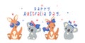 Australia Day banner, Group of animal baby kangaroos and koalas cartoon animal with balloons and fla Royalty Free Stock Photo