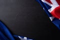 Australia day concept. Australian flag with the text Happy Australia day against a blackboard background. 26 January Royalty Free Stock Photo