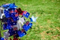 Australia Day decorations - flag and blue, red and white stars on a green grass background