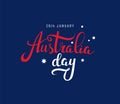 Australia Day handwritten calligraphic text on blue background with stars. 26th January national holiday. - Vector illustration