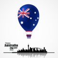 Australia Day. National Flag on Air Balloon and Skyline Royalty Free Stock Photo