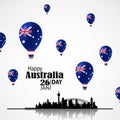 Australia Day. National Flag on Air Balloon and Skyline Royalty Free Stock Photo