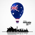 Australia Day. National Flag on Air Balloon and Skyline Royalty Free Stock Photo