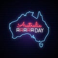 Australia Day neon map. Royalty Free Stock Photo