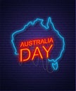 Australia Day. Neon sign on brick wall. Map of Australia. Australian National Holiday Royalty Free Stock Photo