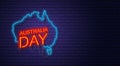 Australia Day. Neon sign on brick wall. Map of Australia. Australian National Holiday. Horizontal banner template. Royalty Free Stock Photo