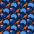 Australia day seamless ornament. Kangaroos and flag of Australia Royalty Free Stock Photo