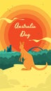 Australia Day social media story template with a kangaroo as a symbol of the country and beautiful urban landscape