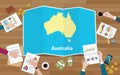 Australia economy country growth nation team discuss with fold maps view from top