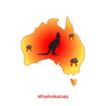 Map of Australia in fire with a silhouette of kangaroo.