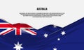 Australia flag design. Waving Australian flag made of satin or silk fabric.