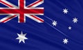 Australia flag design. Waving Australian flag made of satin or silk fabric.