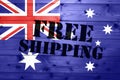 Australia flag, Free Shipping on wooden transport box with flag Royalty Free Stock Photo