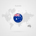 Australia flag glossy icon. Vector World Map infographic symbol. Australian template for business, marketing project, web design Royalty Free Stock Photo
