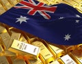 Australia flag on golden bars 3d concept illustration